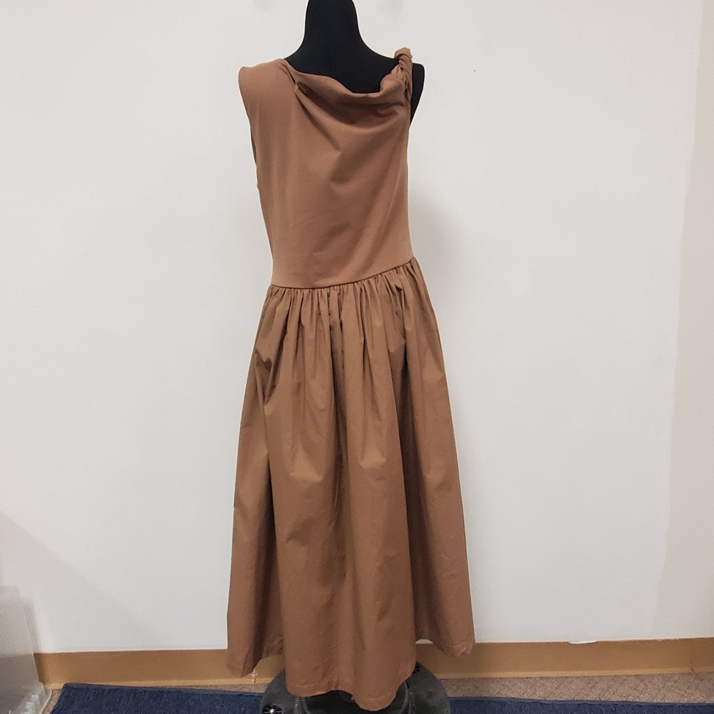 En Saison Maxi Dress Size L Brown Cowl Modest Retro Old Money Classic Ladylike - Picture 4 of 13